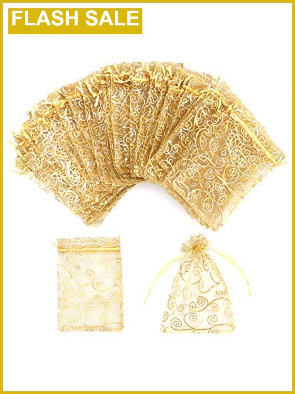 100 Gold Sheer Organza Gift Bags 4x6" Mesh Favor Bags Drawstring Party